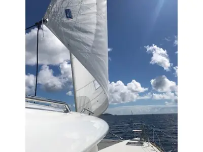 Paula, a Lagoon Lagoon 450 Fly catamaran at Sant Antoni de Portmany, Spain