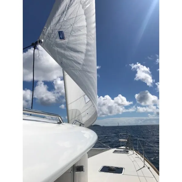 Paula, a Lagoon Lagoon 450 Fly catamaran at Sant Antoni de Portmany, Spain