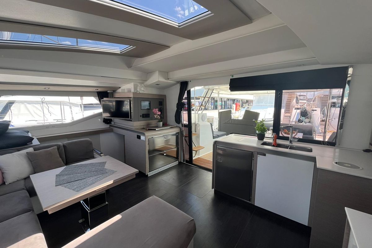 Galley of DREAMCATCHER, a Fountaine Pajot Elba 45 catamaran at Seget Donji, Croatia