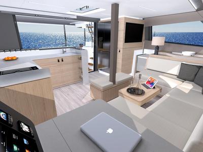 Salon of Le Villi, a Aventura Catamarans Aventura 45 catamaran at Sant Antoni de Portmany, Spain
