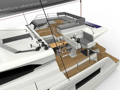 Deck of Le Villi, a Aventura Catamarans Aventura 45 catamaran at Sant Antoni de Portmany, Spain