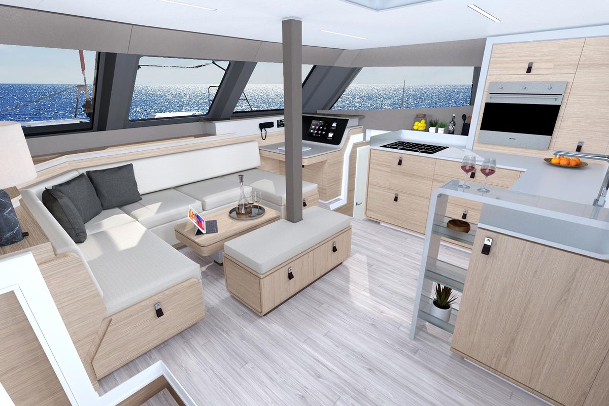 Salon of Le Villi, a Aventura Catamarans Aventura 45 catamaran at Sant Antoni de Portmany, Spain