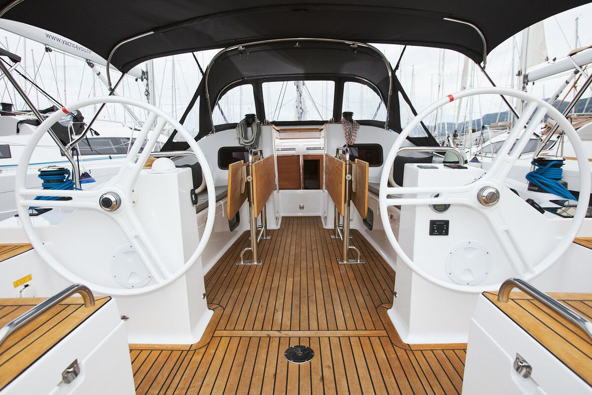 Deck of Lan, a Elan Impression 45.1 sailboat at Grad Kaštela, Croatia