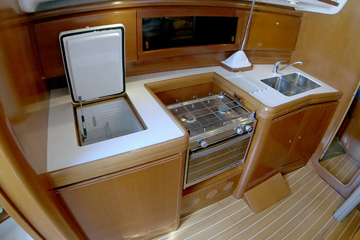 Galley of Sportski Vuk, a Cantiere Del Pardo (Grand Soleil) Grand Soleil 37 R sailboat at Grad Šibenik, Croatia