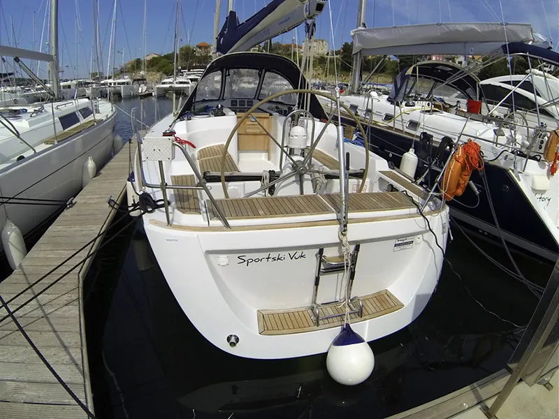 Exterior view of Sportski Vuk, a Cantiere Del Pardo (Grand Soleil) Grand Soleil 37 R sailboat at Grad Šibenik, Croatia