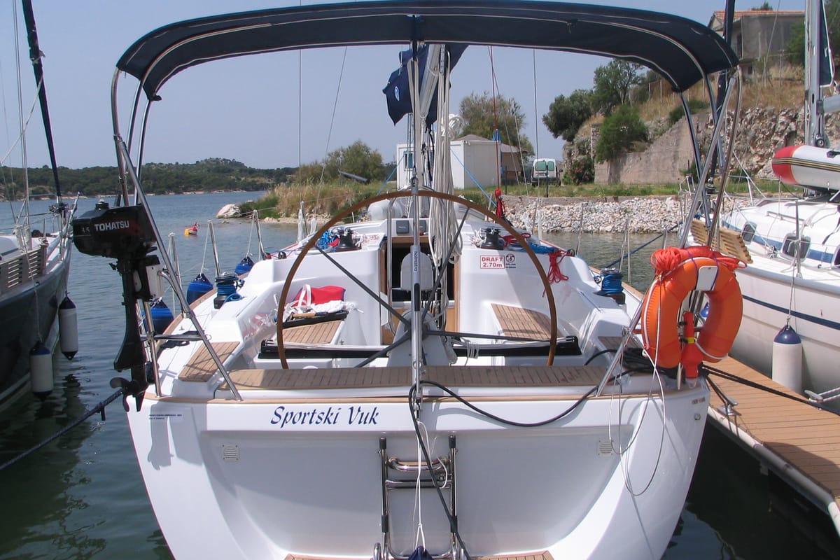 Cockpit of Sportski Vuk, a Cantiere Del Pardo (Grand Soleil) Grand Soleil 37 R sailboat at Grad Šibenik, Croatia