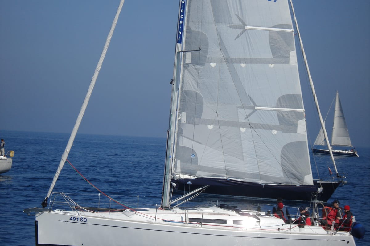Exterior view of Sportski Vuk, a Cantiere Del Pardo (Grand Soleil) Grand Soleil 37 R sailboat at Grad Šibenik, Croatia