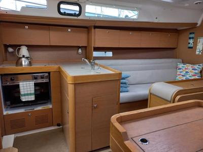 Galley of White Pearl, a Dufour 350 Grand Large sailboat at Marmaris, Turkey
