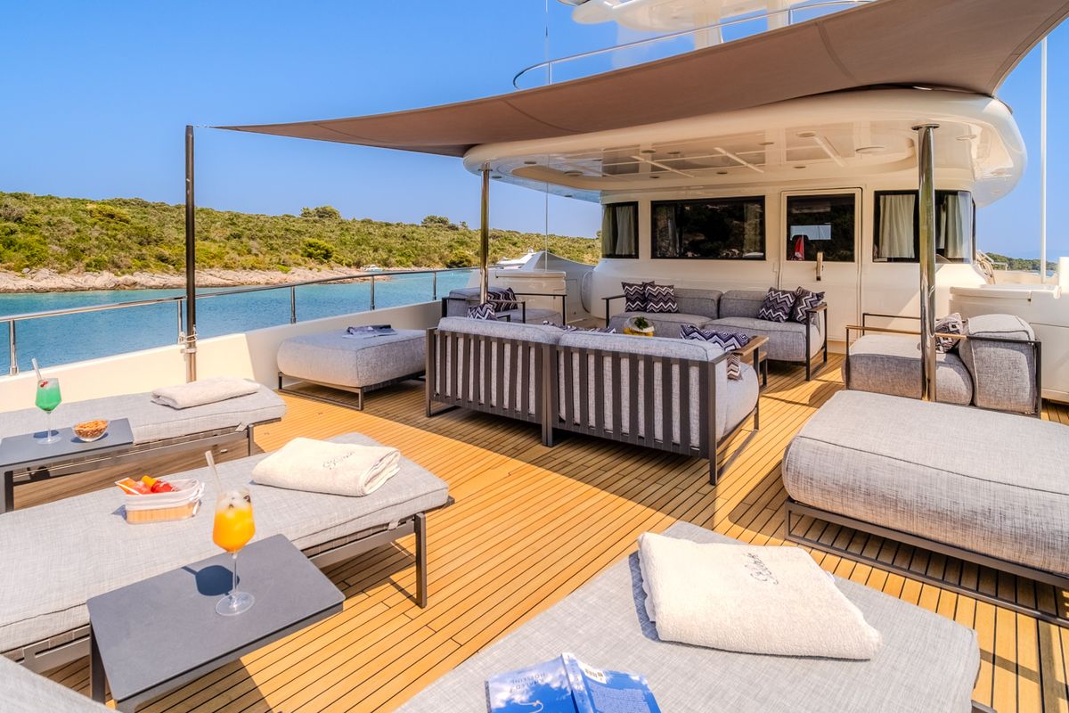 Deck of Klobuk, a Gulet Motoryacht yacht at Grad Kaštela, Croatia
