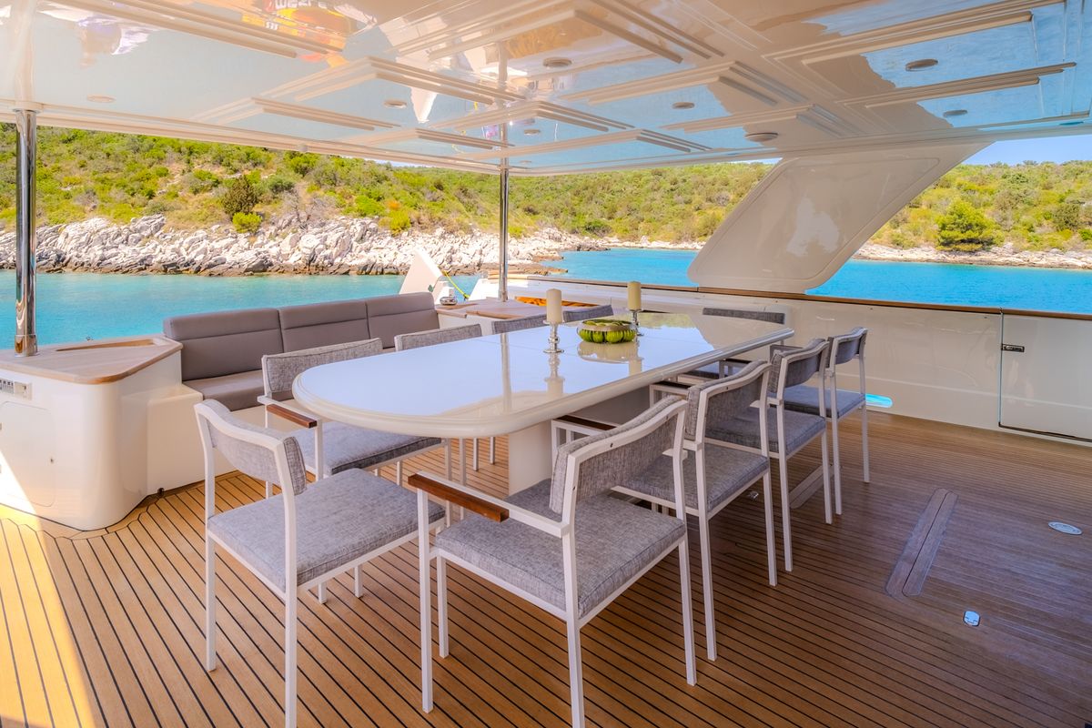 Deck of Klobuk, a Gulet Motoryacht yacht at Grad Kaštela, Croatia