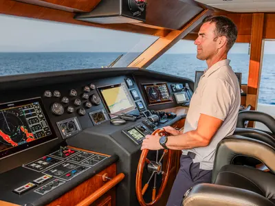 Cockpit of Klobuk, a Gulet Motoryacht yacht at Grad Kaštela, Croatia