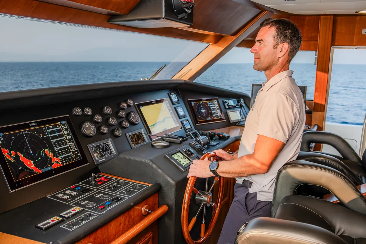 Cockpit of Klobuk, a Gulet Motoryacht yacht at Grad Kaštela, Croatia