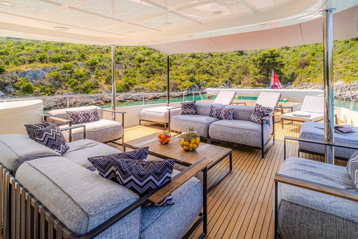 Deck of Klobuk, a Gulet Motoryacht yacht at Grad Kaštela, Croatia