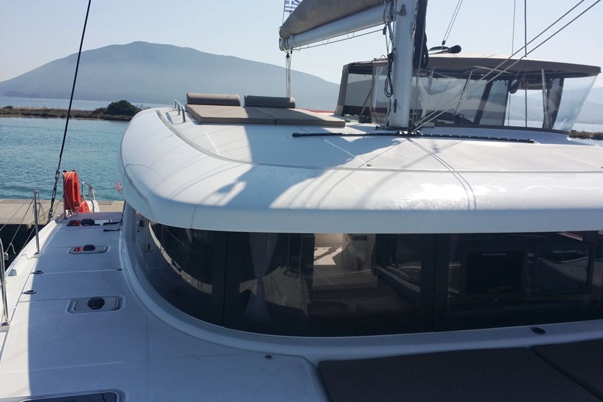 Deck of Zen, a Lagoon 42 catamaran at Municipal Unit of Nea Peramos, Greece