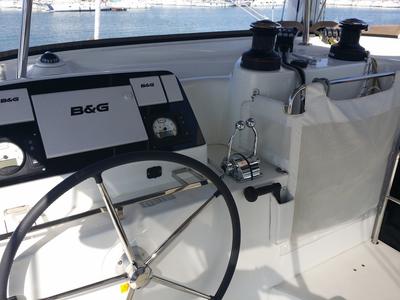 Cockpit of Zen, a Lagoon 42 catamaran at Municipal Unit of Nea Peramos, Greece