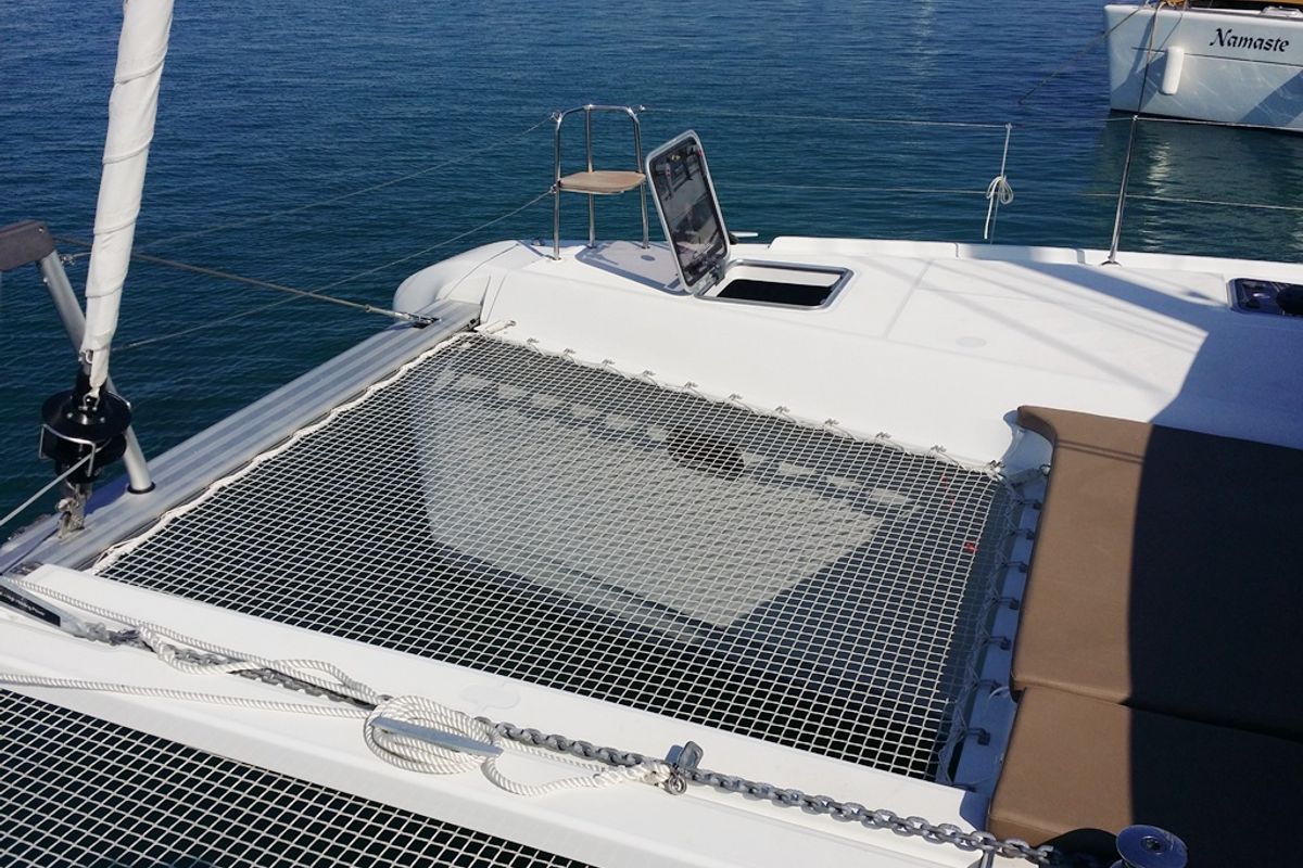 Deck of Zen, a Lagoon 42 catamaran at Municipal Unit of Nea Peramos, Greece