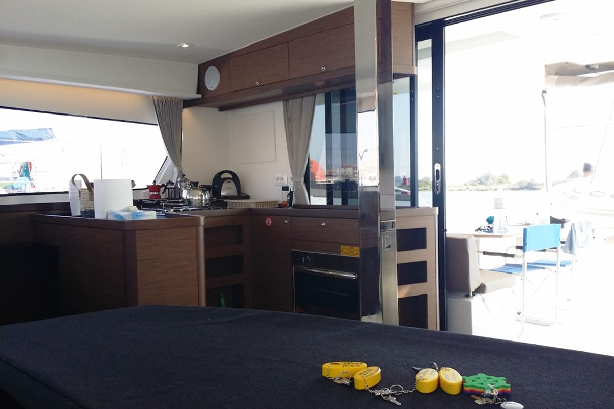 Galley of Zen, a Lagoon 42 catamaran at Municipal Unit of Nea Peramos, Greece