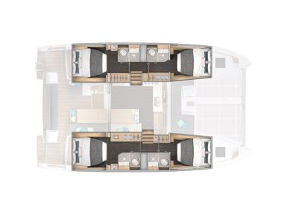 Floor plan of Zen Island, a Lagoon 43 catamaran at Gouvia, Greece