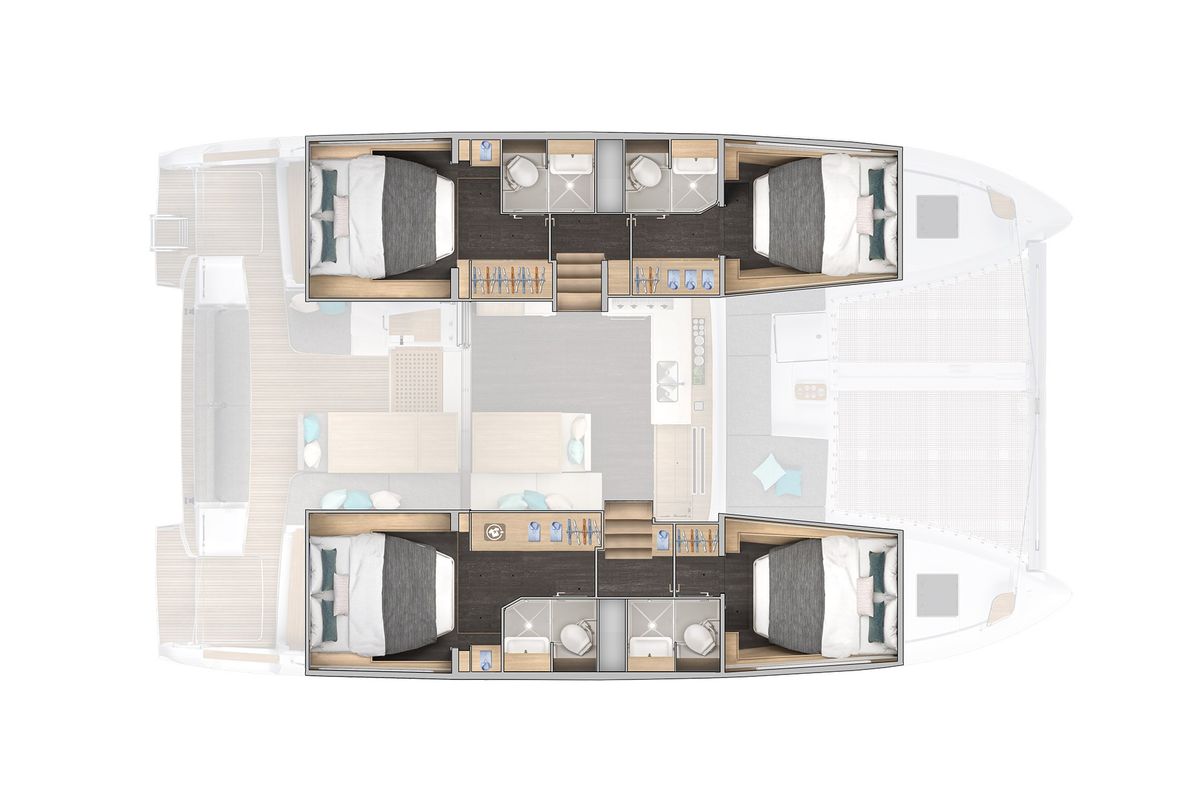 Floor plan of Zen Island, a Lagoon 43 catamaran at Gouvia, Greece
