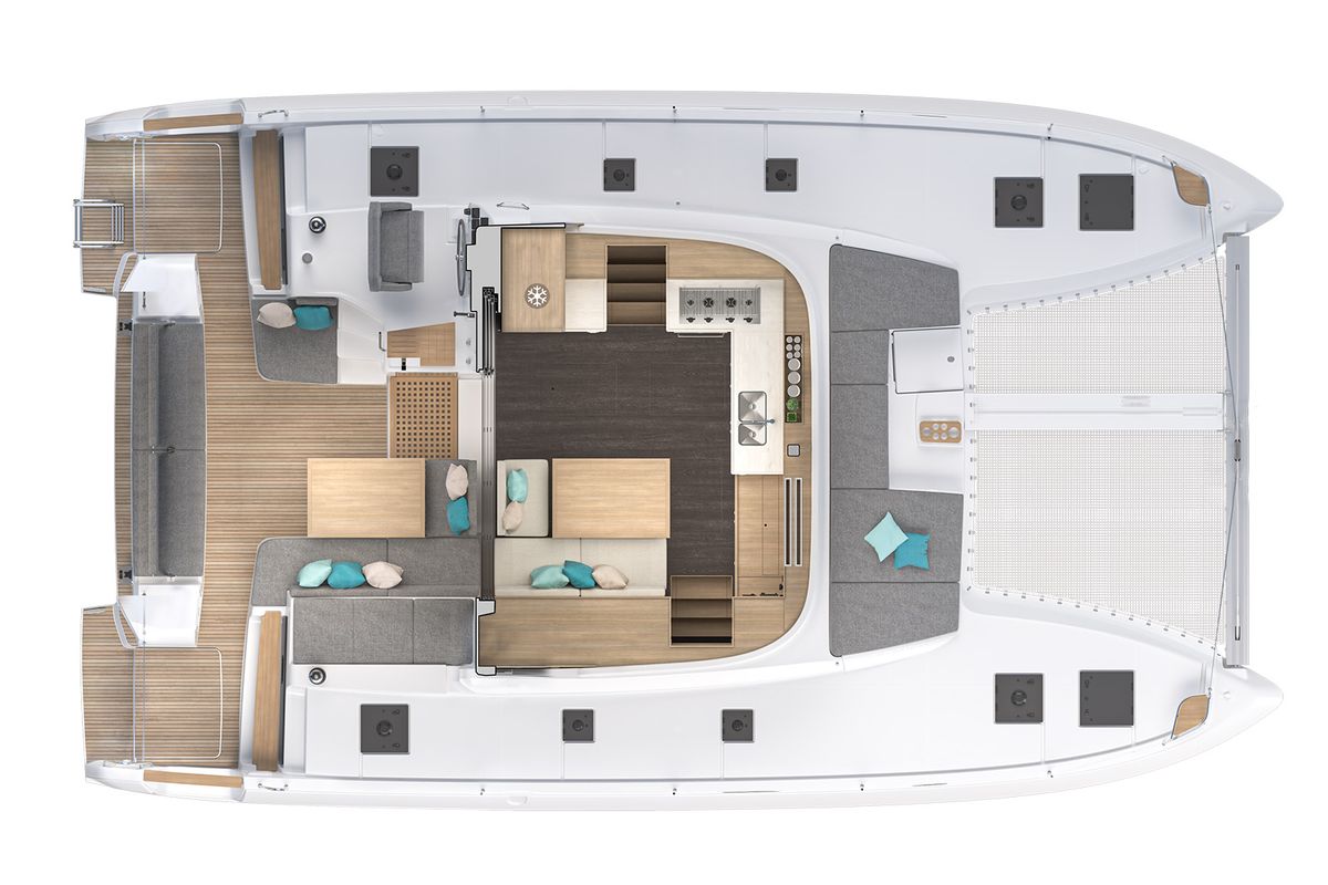 Floor plan of Zen Island, a Lagoon 43 catamaran at Gouvia, Greece