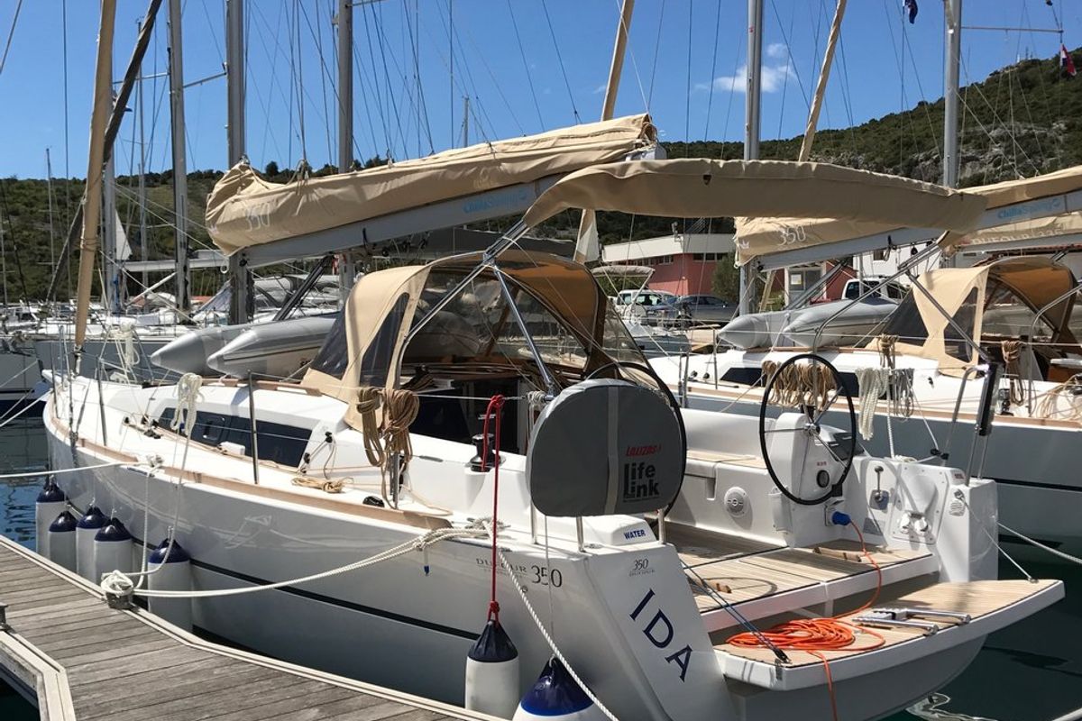 Exterior view of Ida, a Dufour 350 GL sailboat at Primošten, Croatia