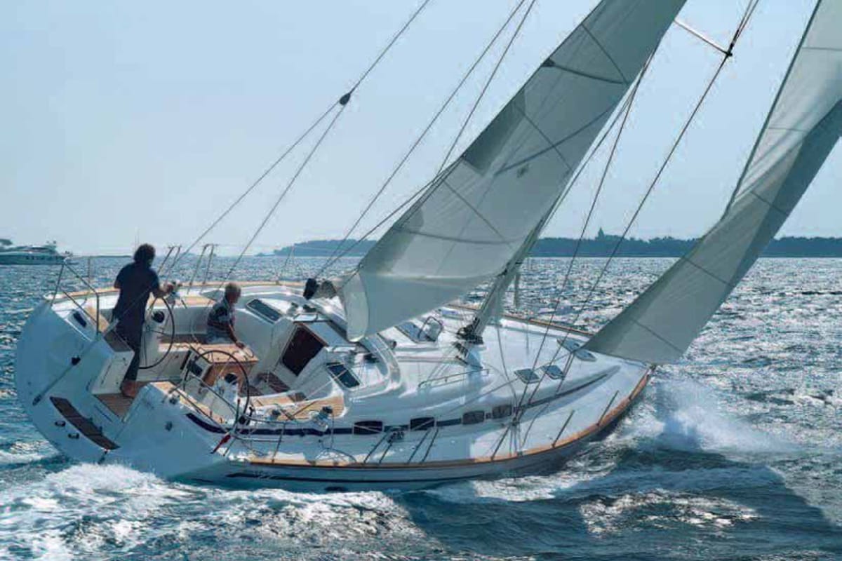 Exterior view of LULA, a Bavaria Cruiser 46 sailboat at Primošten, Croatia