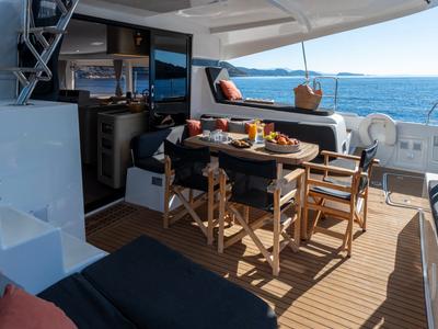 Deck of INCA, a Lagoon 42 catamaran at Municipal Unit of Lefkada, Greece