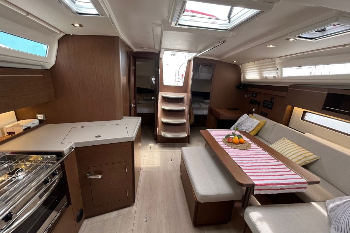 Salon of Bibi One, a Beneteau Oceanis 40.1 sailboat at Split, Croatia