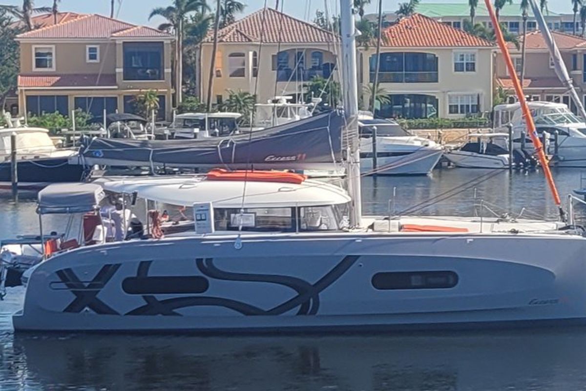 Exterior view of Angion, a Excess 11 catamaran at Burnt Store Marina, Punta Gorda, United States