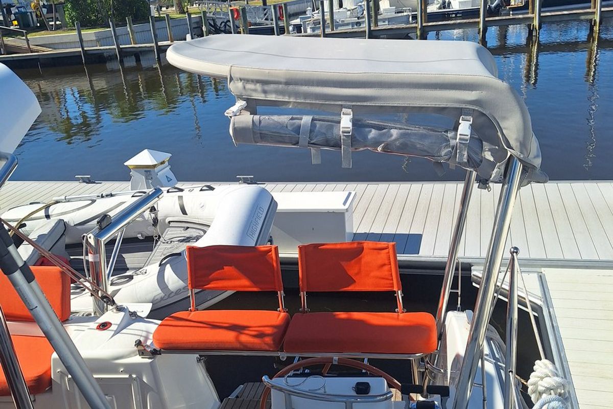 Deck of Angion, a Excess 11 catamaran at Burnt Store Marina, Punta Gorda, United States