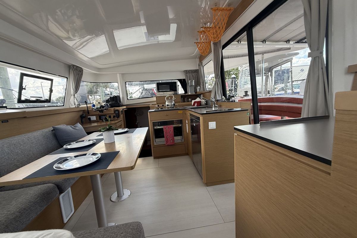 Salon of Angion, a Excess 11 catamaran at Burnt Store Marina, Punta Gorda, United States