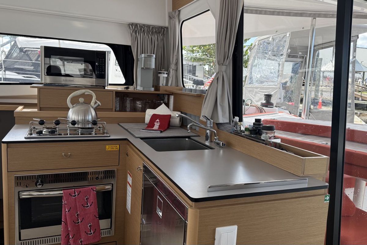 Galley of Angion, a Excess 11 catamaran at Burnt Store Marina, Punta Gorda, United States
