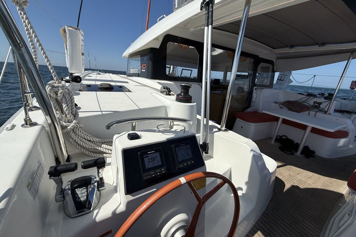 Cockpit of Angion, a Excess 11 catamaran at Burnt Store Marina, Punta Gorda, United States