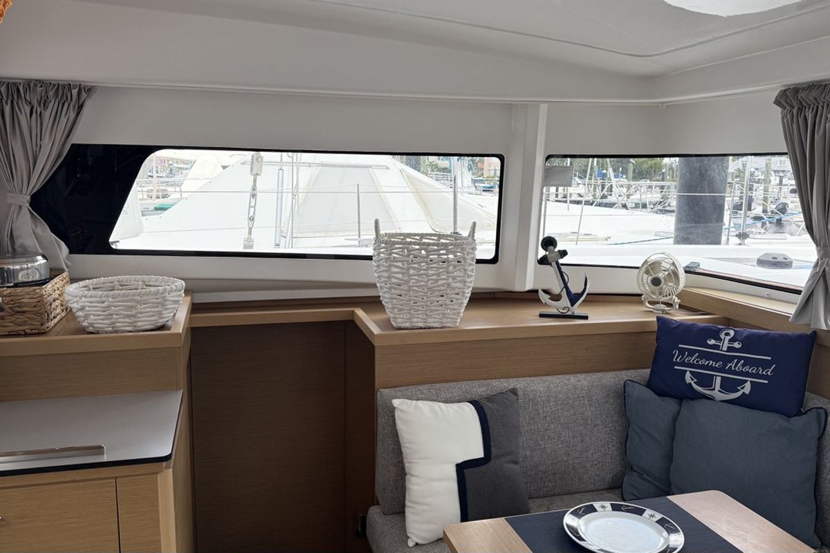 Salon of Angion, a Excess 11 catamaran at Burnt Store Marina, Punta Gorda, United States