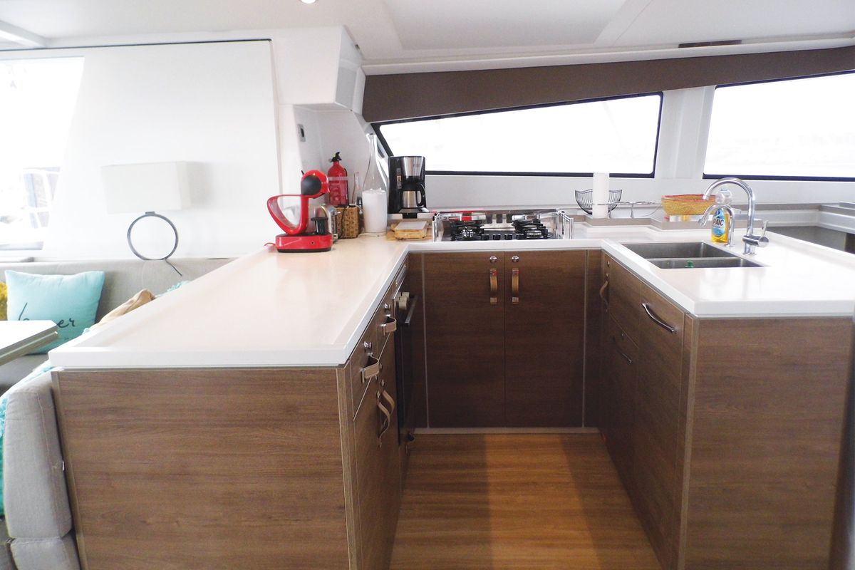Galley of Koh I Noor, a Bali 5.4 catamaran at Ajaccio, France