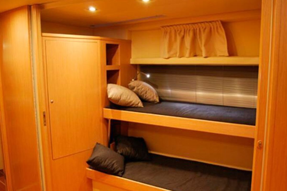 Cabin on Champagne Three, a Primatist G 46 motorboat at Cannigione, Italy