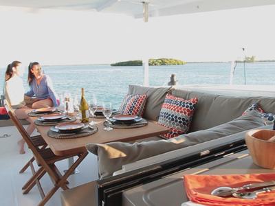Deck of Summer Sun, a Fountaine Pajot Lucia 40 catamaran at Portimão, Portugal