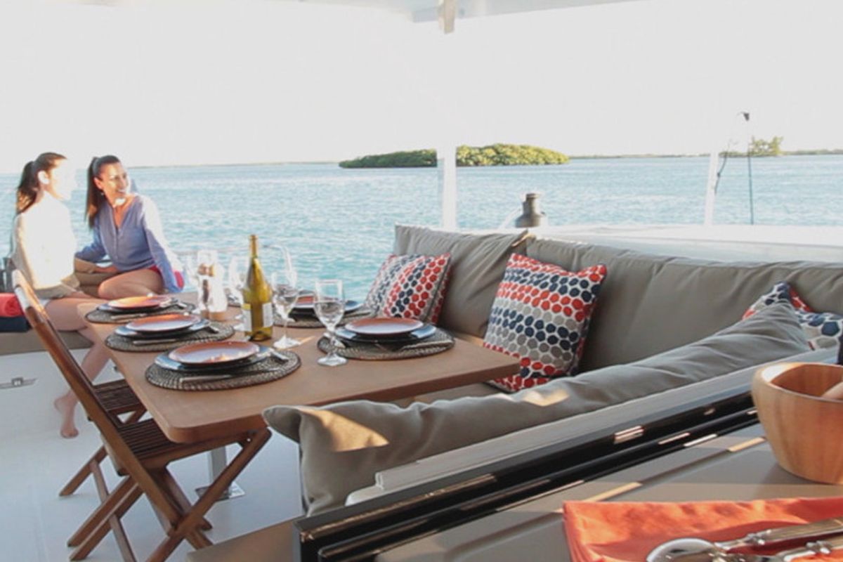 Deck of Summer Sun, a Fountaine Pajot Lucia 40 catamaran at Portimão, Portugal