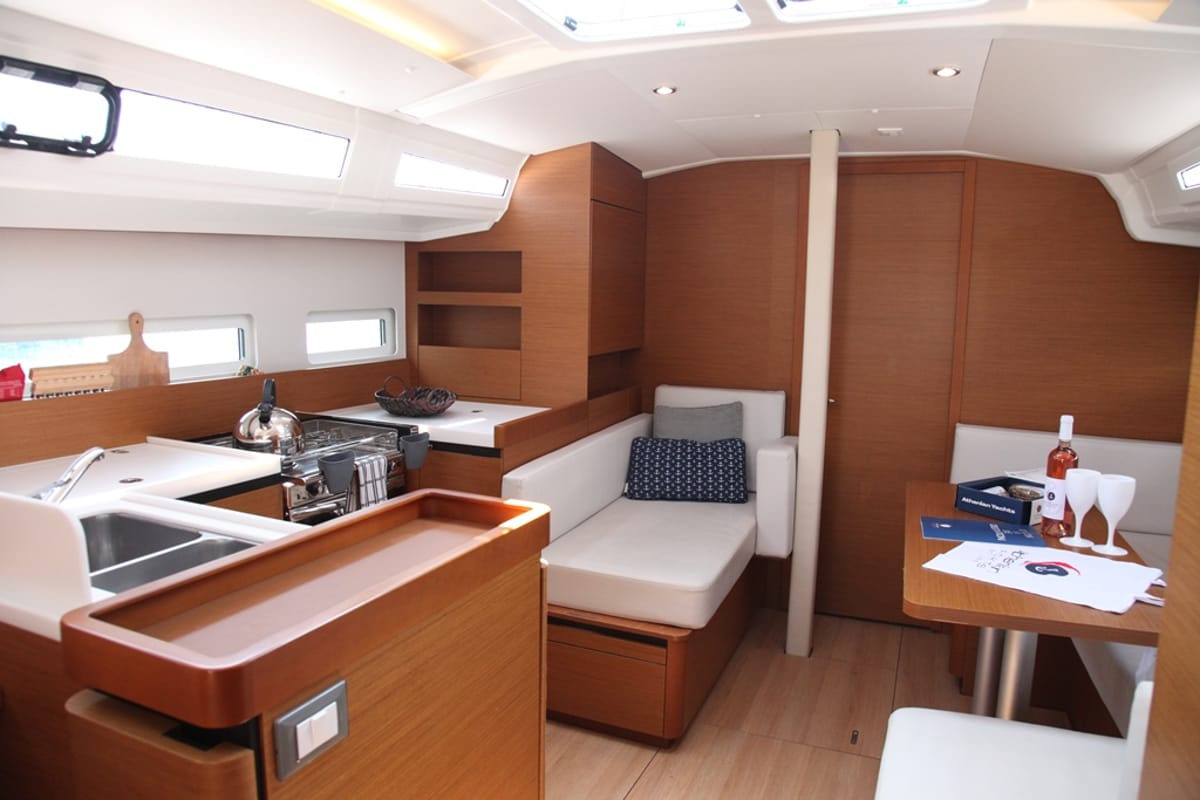 Galley of Pangeo, a Jeanneau Sun Odyssey 410 sailboat at Benitses, Greece