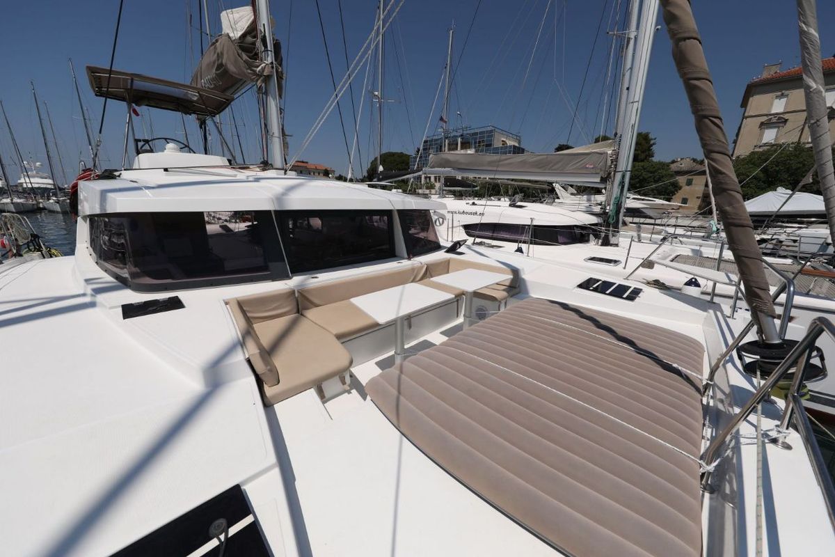 Deck of So Far So Good, a Bali 4.0 catamaran at Zadar, Croatia