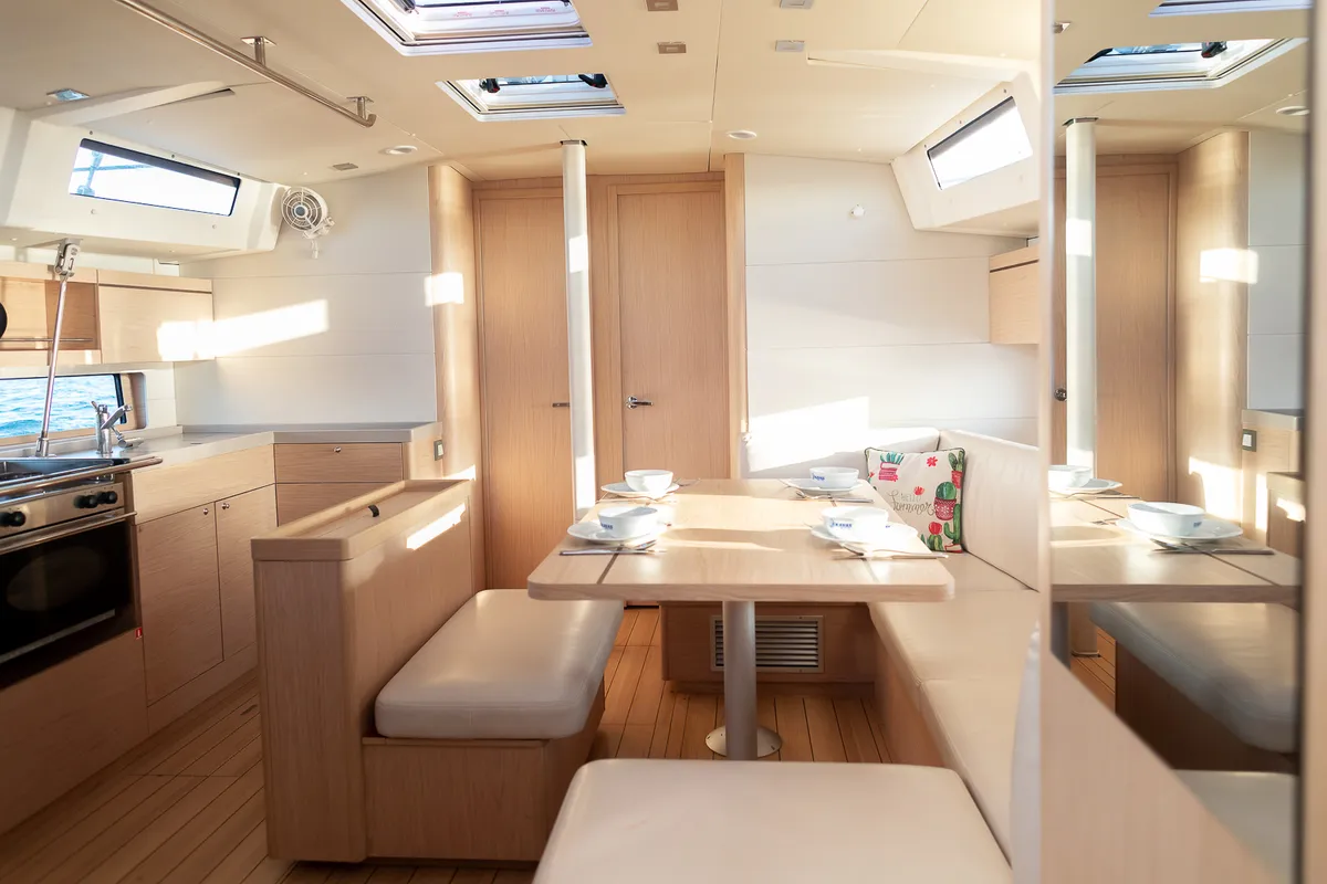 Salon of Kos 46.1, a Beneteau Oceanis 46.1 sailboat at Athens, Greece