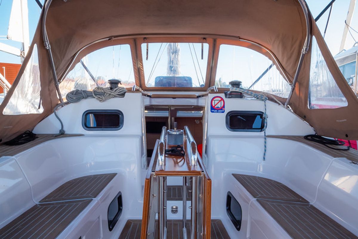 Cockpit of Mona, a Elan Impression 40 sailboat at Grad Biograd na Moru, Croatia