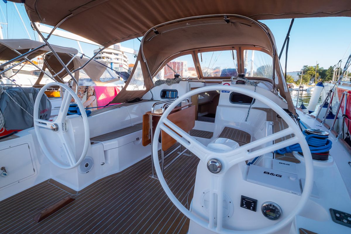 Cockpit of Mona, a Elan Impression 40 sailboat at Grad Biograd na Moru, Croatia