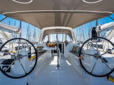Cockpit of New Order, a Beneteau Oceanis 38.1 sailboat at Grad Biograd na Moru, Croatia