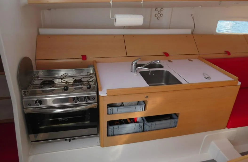 Galley of GREENGO 2, a Pogo Structures Pogo 12.5 sailboat at La Rochelle, France