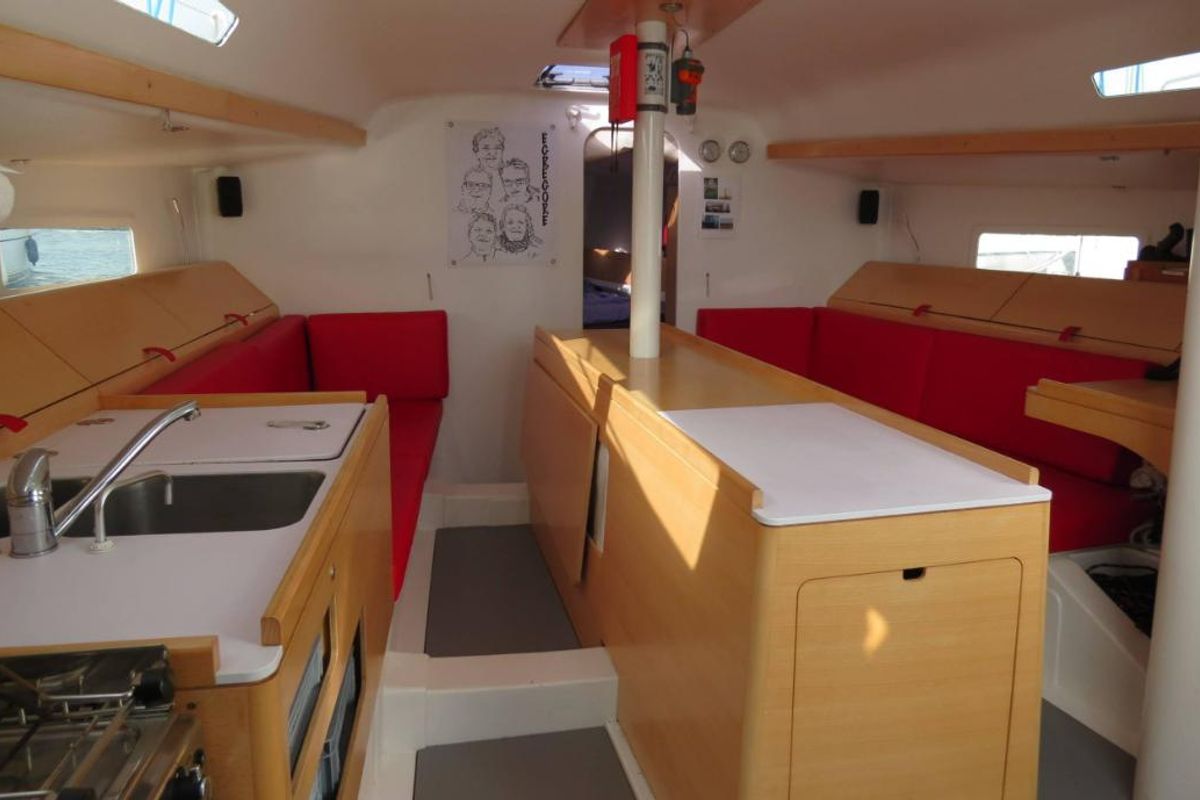 Salon of GREENGO 2, a Pogo Structures Pogo 12.5 sailboat at La Rochelle, France