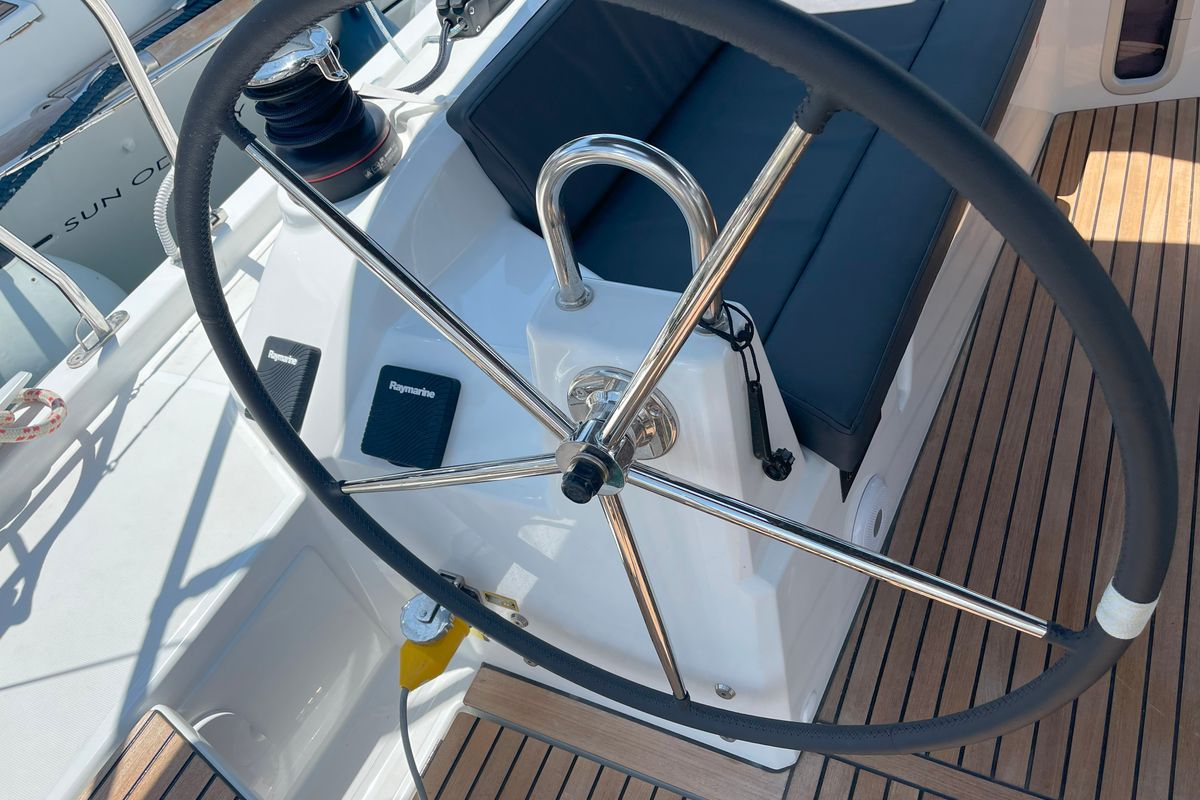 Cockpit of Neda, a Beneteau Oceanis 40.1 sailboat at Athens, Greece