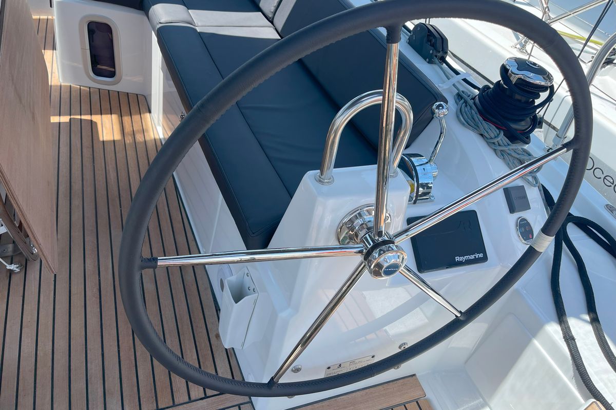 Cockpit of Neda, a Beneteau Oceanis 40.1 sailboat at Athens, Greece