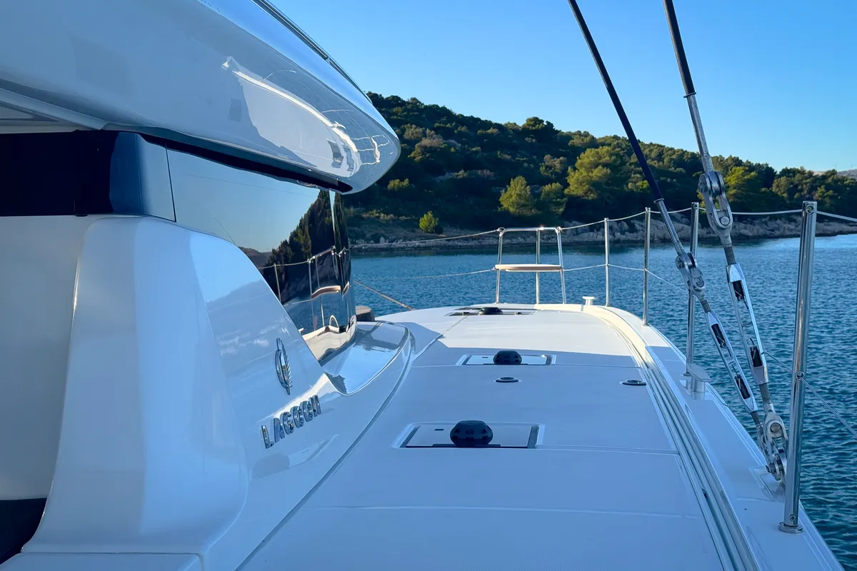 Cockpit of Dona, a Lagoon 43 catamaran at Seget Donji, Croatia