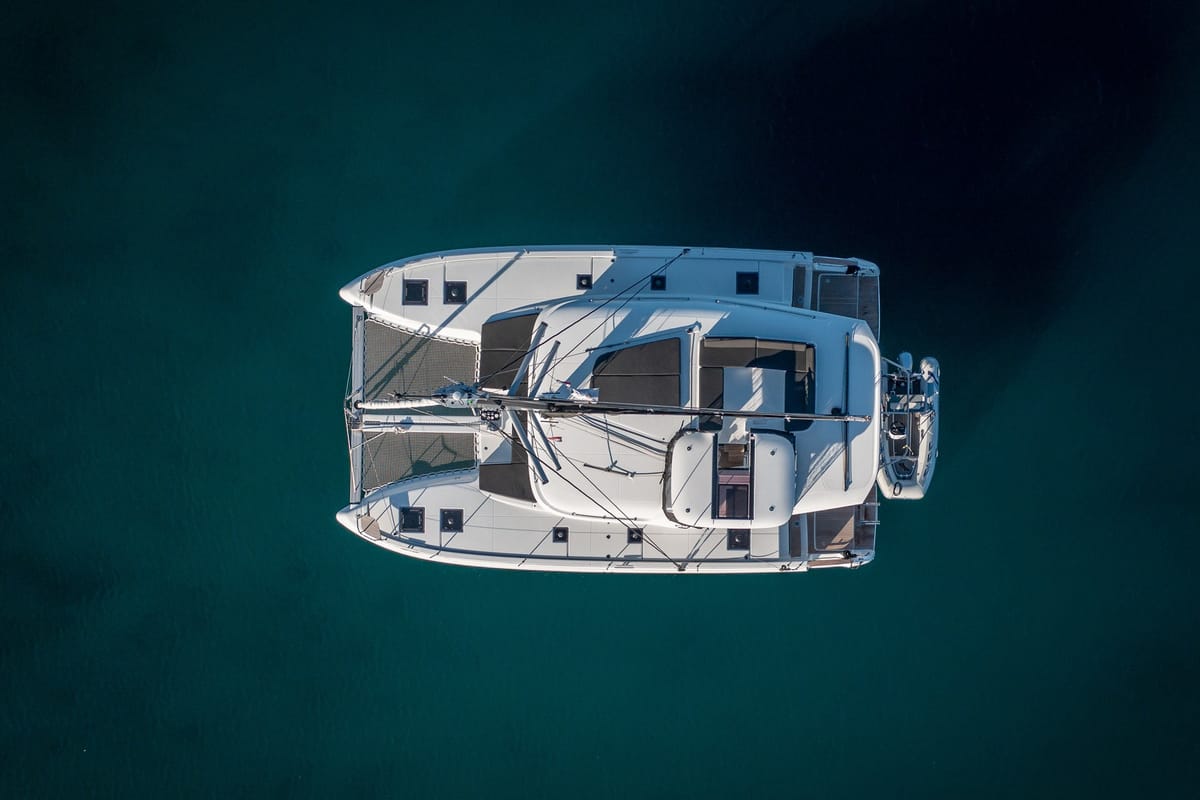 Exterior view of Dona, a Lagoon 43 catamaran at Seget Donji, Croatia